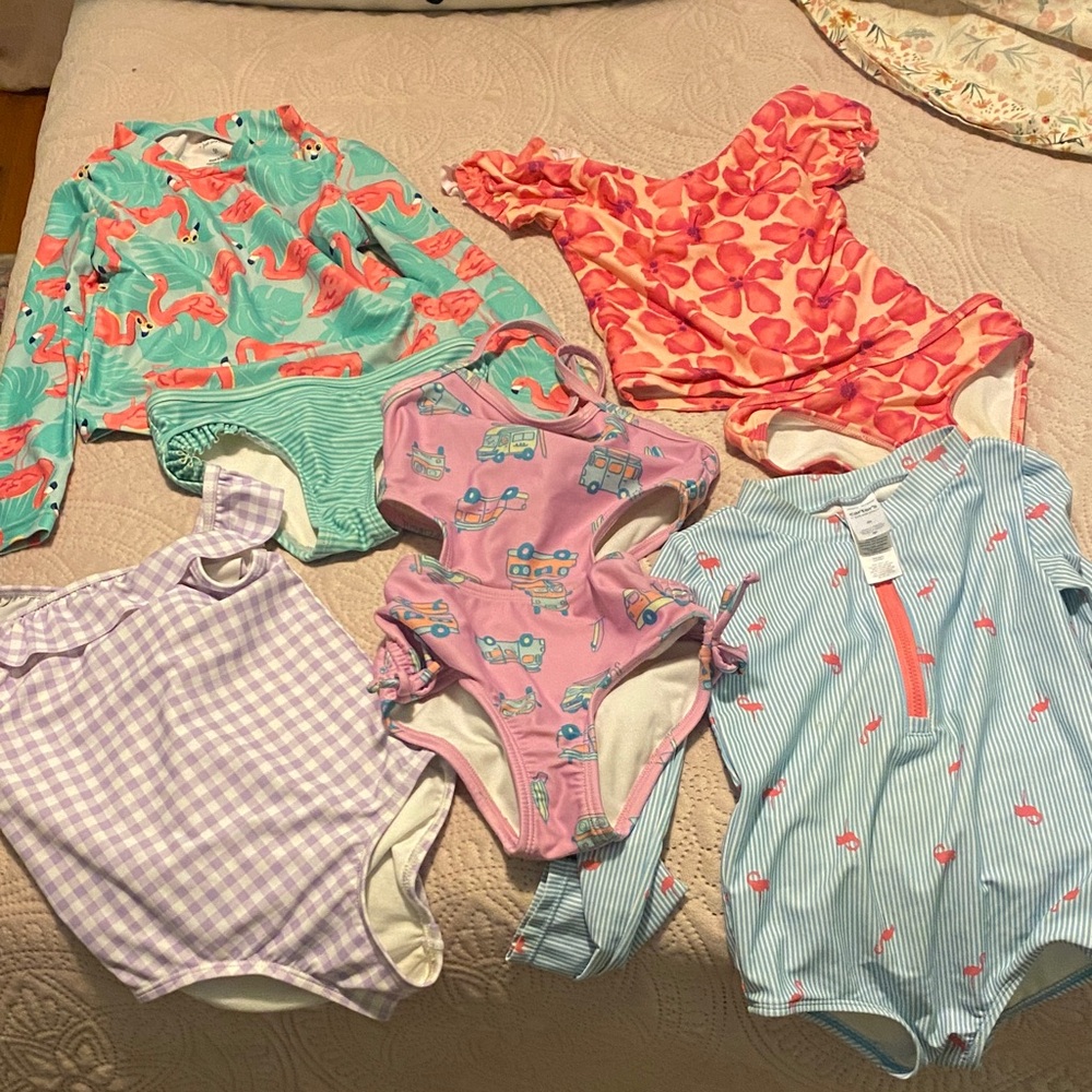 Girls swimsuits lot of 5 total. All size 4, except the last picture shown is 5T.